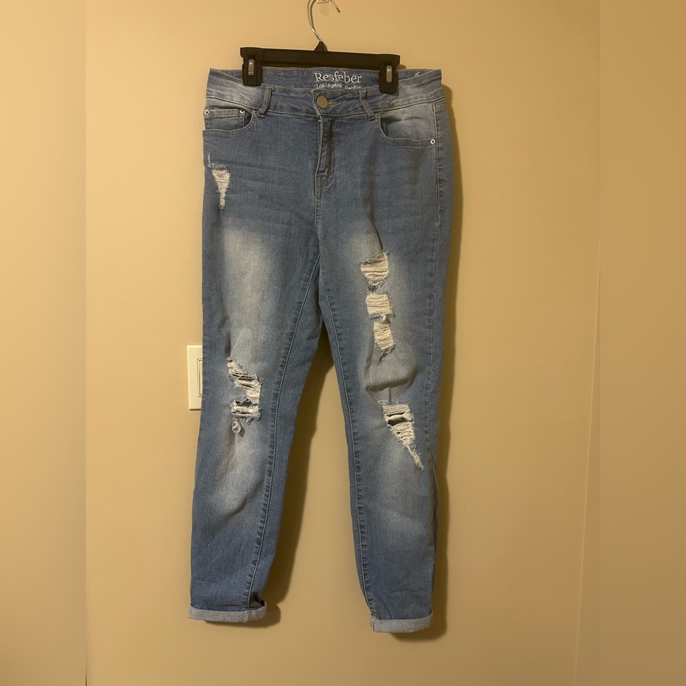 Women's Distressed Skinny Boyfriend Blue Jeans